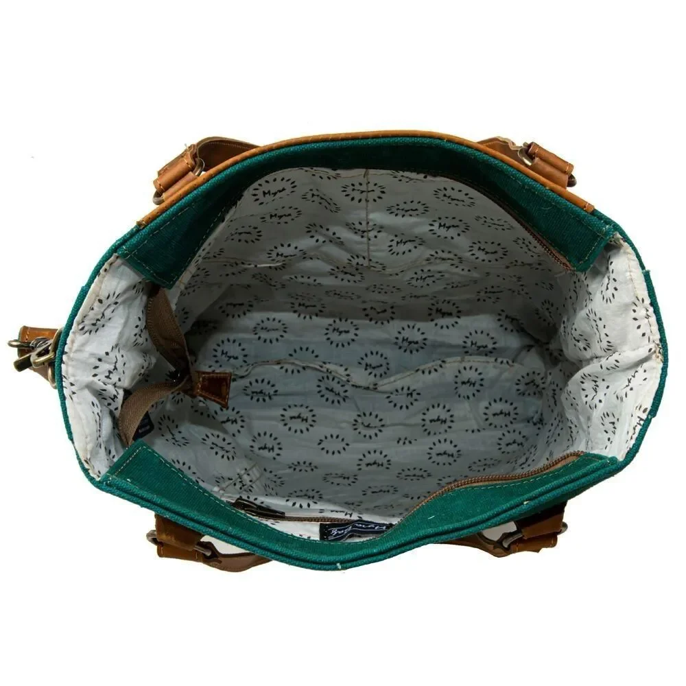 Myra Bag Handmade Templeton Tote Bag Upcycled Canvas & Cowhide Leather